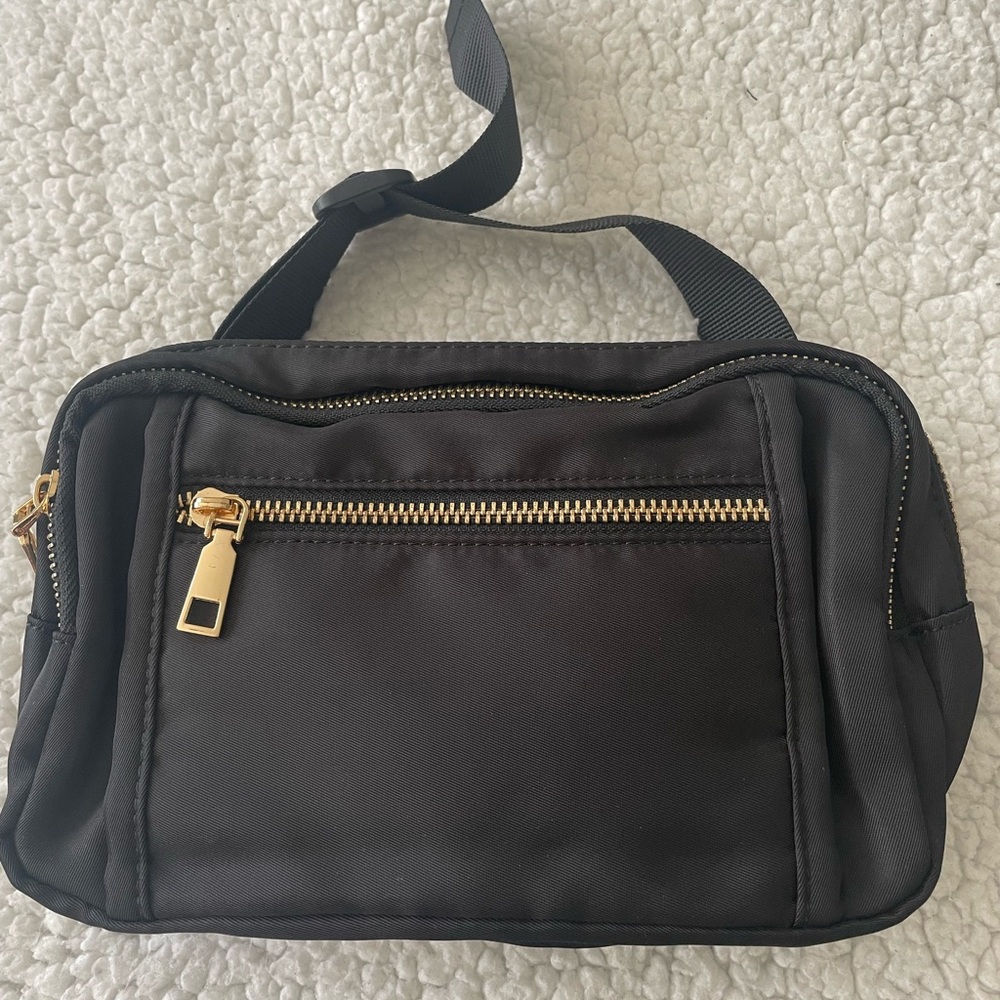 Black Crossbody Bag with Gold Accents